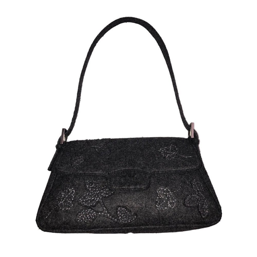 Handbag Gray Textured Leaves Fabric Shoulder Bag Purse Fall Felted Liz Claiborne